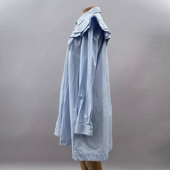 Paul & Joe Sister Dress Women M/L Blue Striped Shirt Trapeze Ruffle Preppy READ - Picture 3 of 9